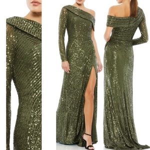 Mac Duggal Olive Sequin Gown